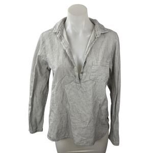 Friday's Project Striped Collar Long Sleeve Half Button Shirt Tunic Blouse Top S